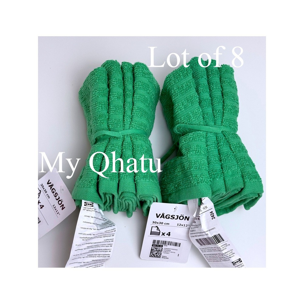 Lot of 8 IKEA Vagsjon Washcloths Towels Green 12"x12" Cotton 505.711.39